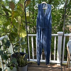 Blue Chambray Sleeveless Jumpsuit